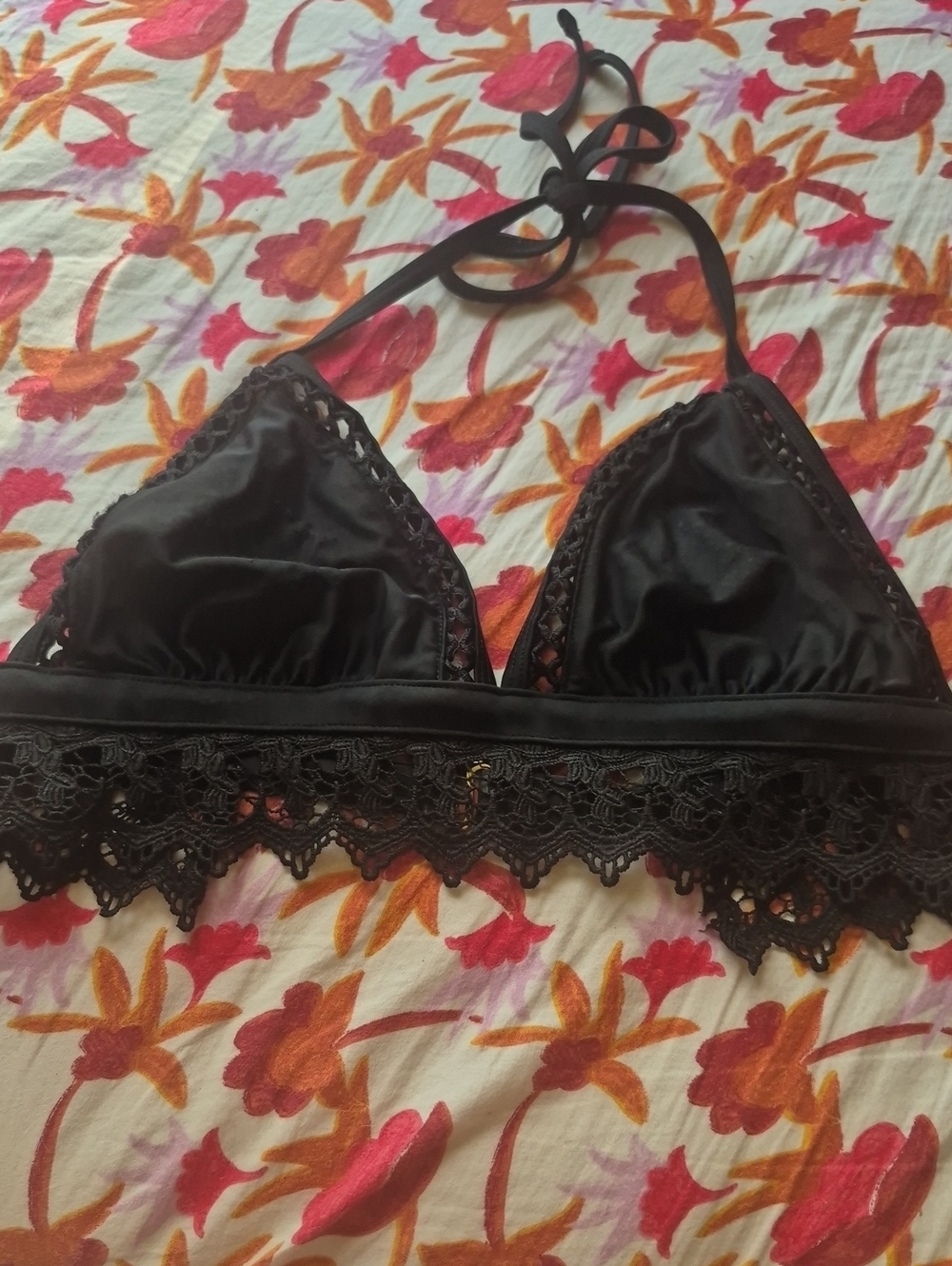 Black Lace Trim Bralette Or Bathing Top..